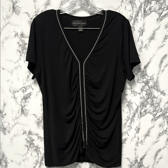 Colleen Lopez Tops - Colleen Lopez Women’s Black Short Sleeves V Neck Top Size L